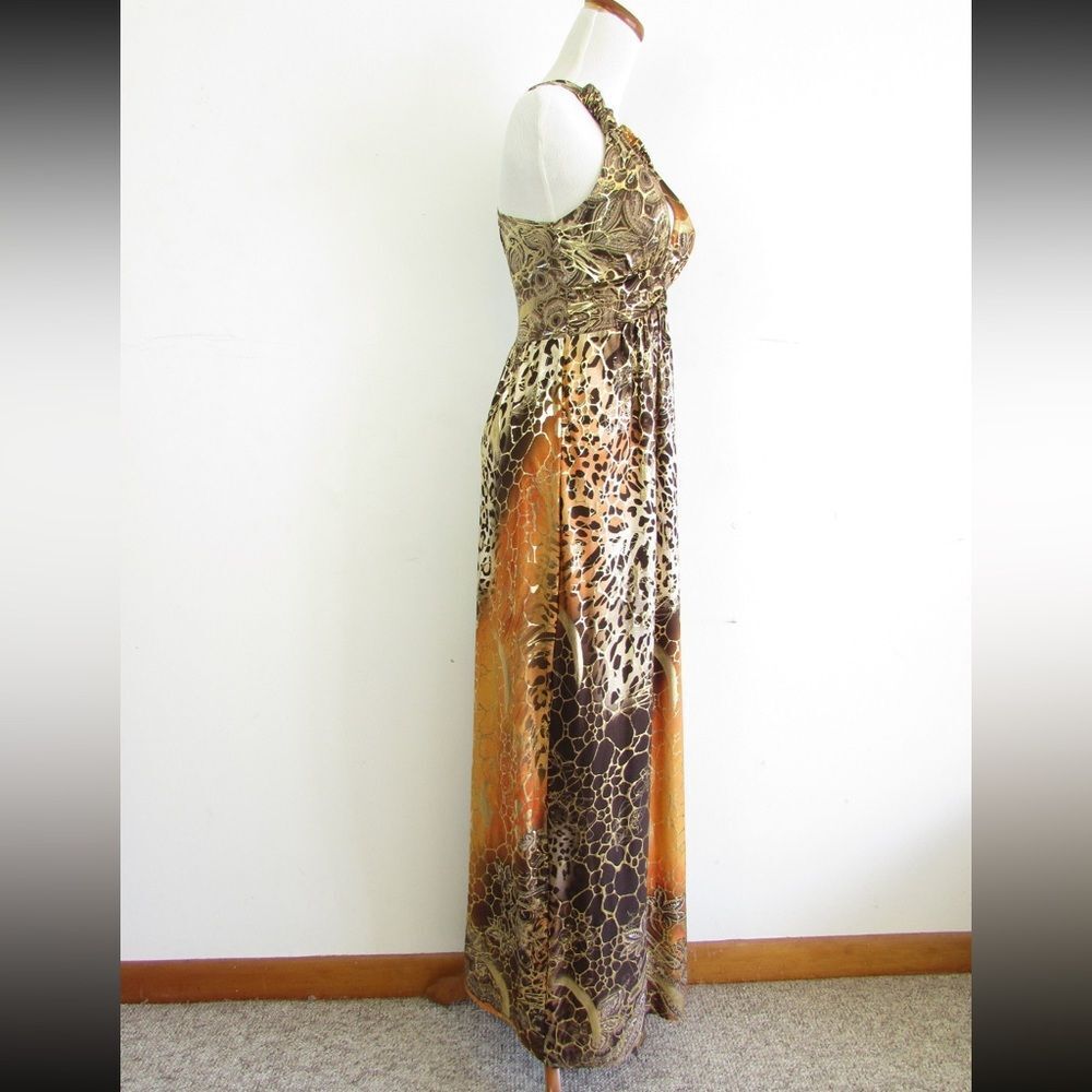 Small Hawaiian Clothing Brown Black Animal Print Full Length Sleeveless Dress - Picture 4 of 8